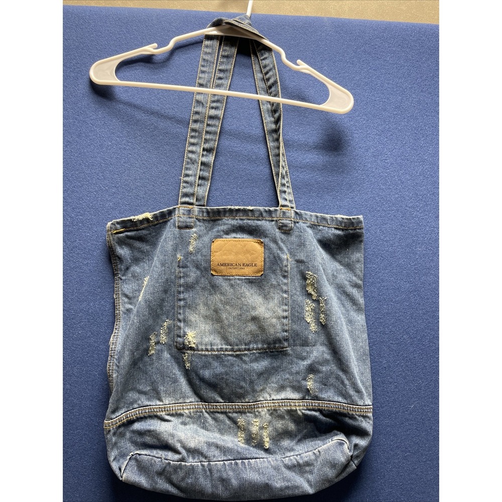 American Eagle AE Destroyed Distressed Hippie Boho‎ Beach Travel Denim Bag Tote
